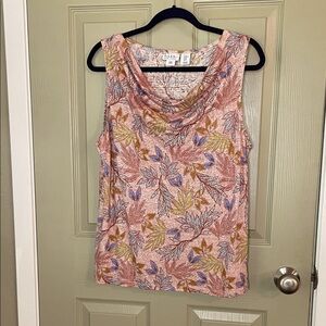 EUC Fun Nicole Miller Cowl-neck 💯% Linen Sleeveless Blouse